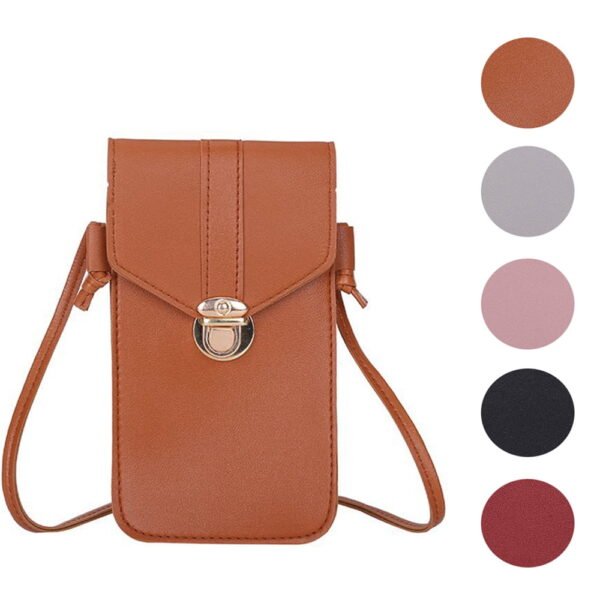 Women's PU Leather Phone Holder With Neck Strap Wallets Touch Screen Bags